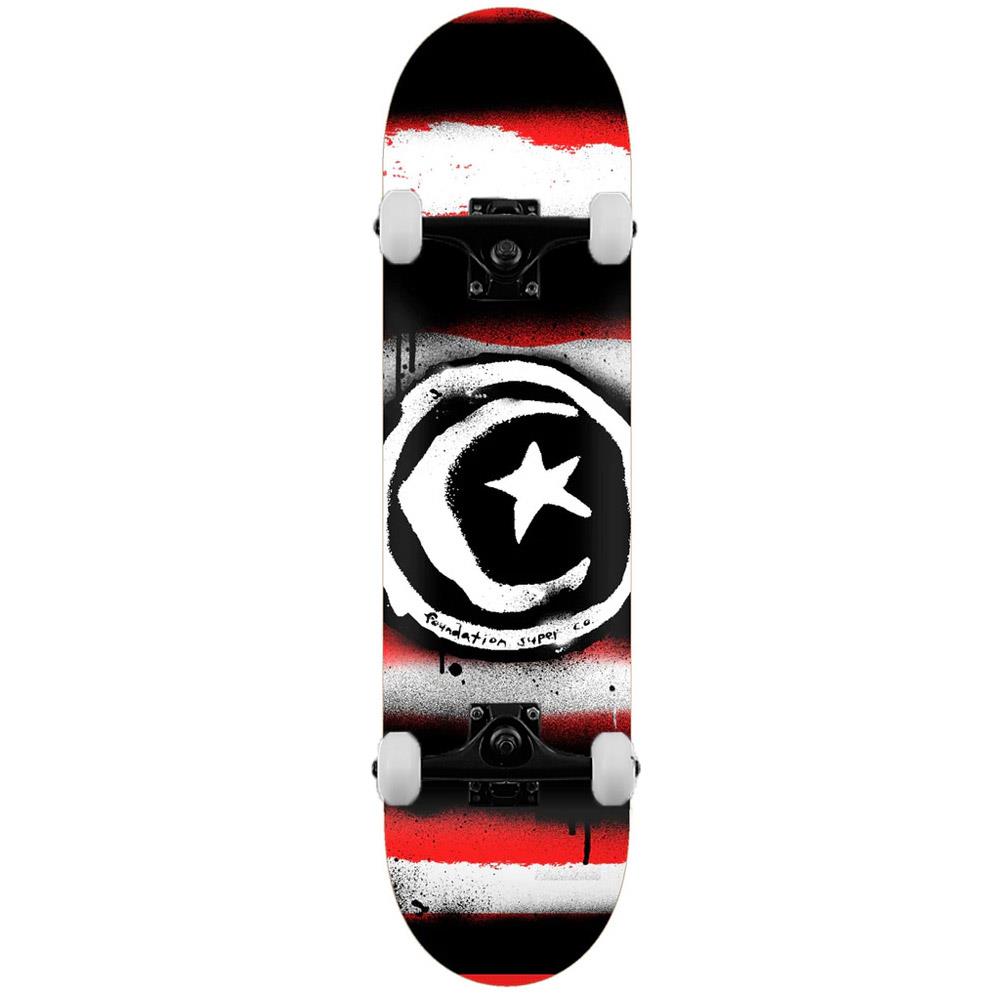 Foundation Star & Moon Red Distressed Complete Skateboard 8"