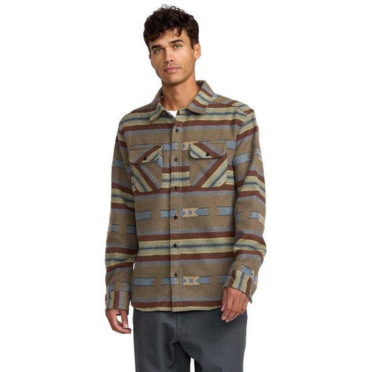 RVCA Dayshift Blanket Flannel Longsleeve Shirt Mushroom