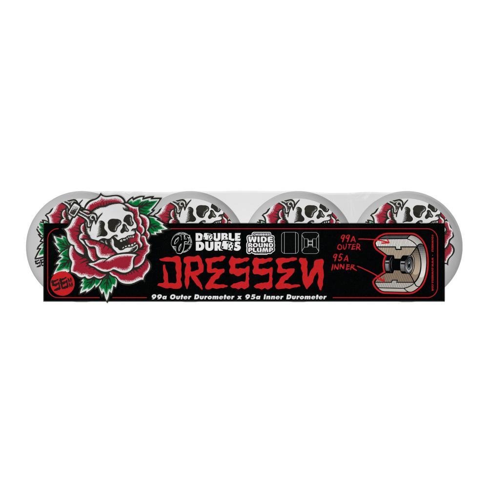 OJ Skateboard Wheels Dressen Rose Skull Dual Duro 99a/95a White 56mm
