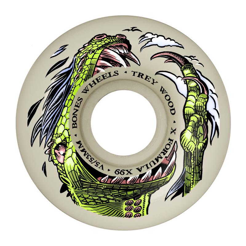 Bones Skateboard Wheels Trey Wood Dino-Sortas 99A V5 Sidecut 53mm