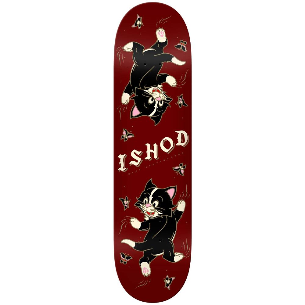 Real Ishod Kitten Scratch Twin Tail Skateboard Deck Burgundy 8.25"