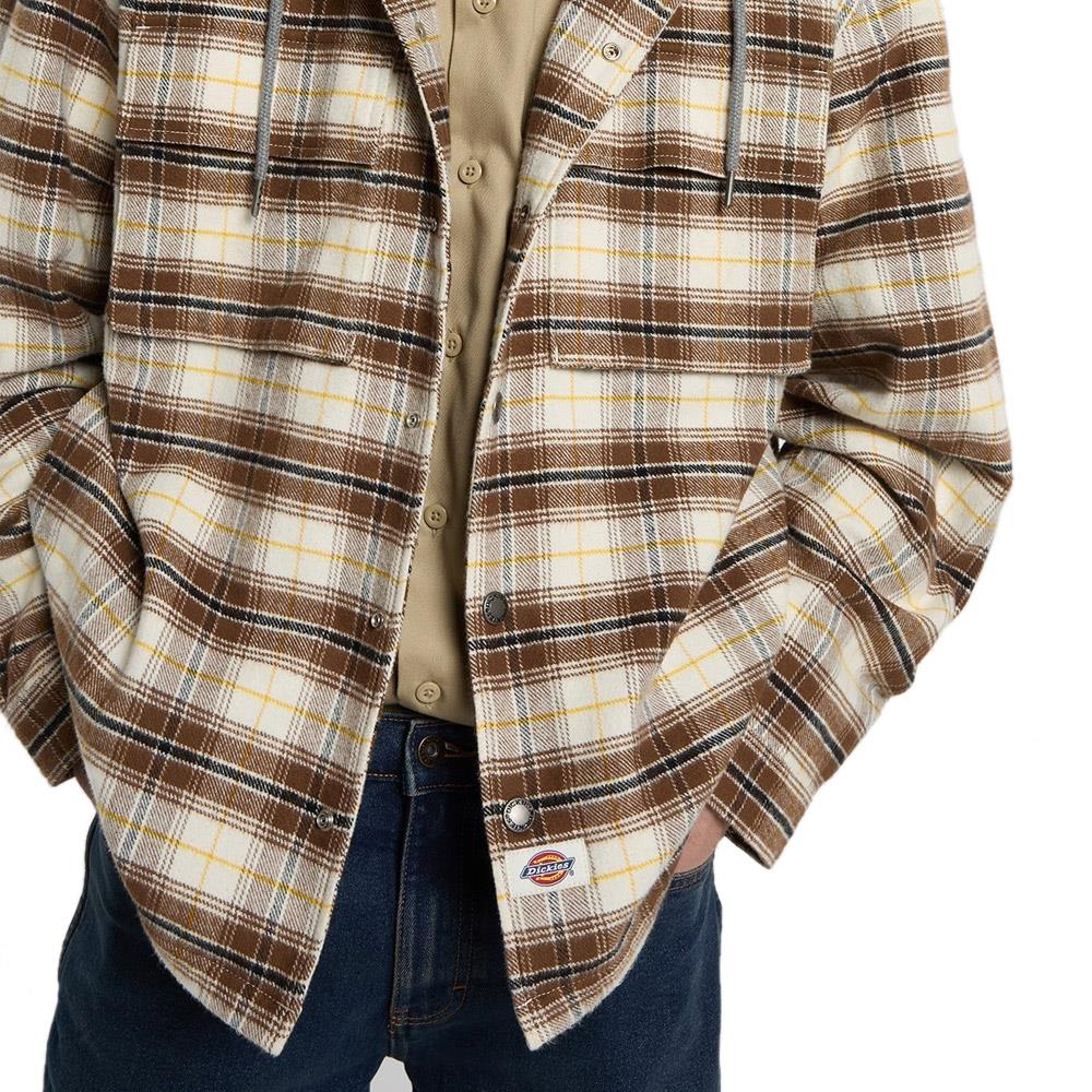 Dickies Eustis Hooded Flannel Shacket Egret Checkered