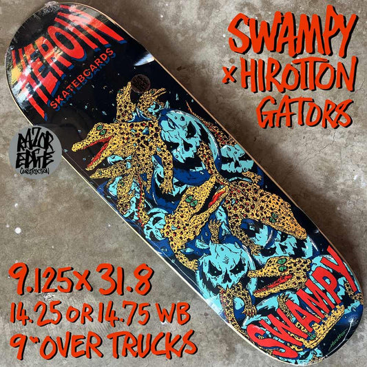 Heroin Skateboards Swampy x Hirotton Gators Skateboard Deck 9.125" Deer Man Shape