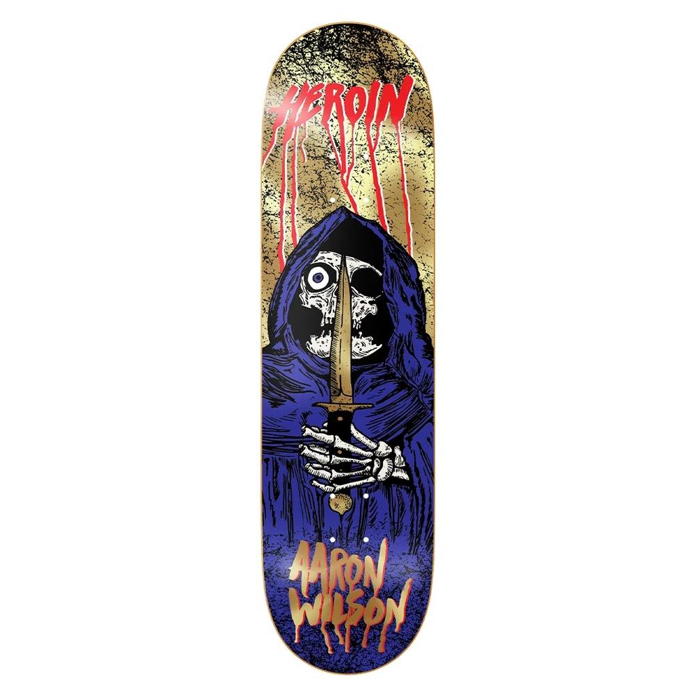 Heroin Skateboards Aaron Skull Priest Gold Skateboard Deck 8.5”