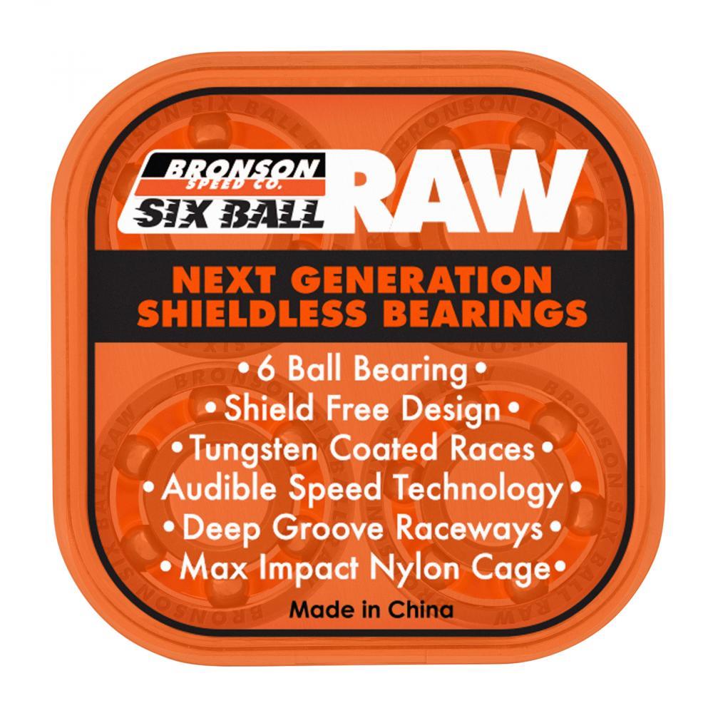 Bronson Speed Co. Skateboard Bearings Raw 6 Ball Silver Orange