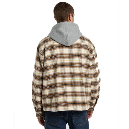 Dickies Eustis Hooded Flannel Shacket Egret Checkered