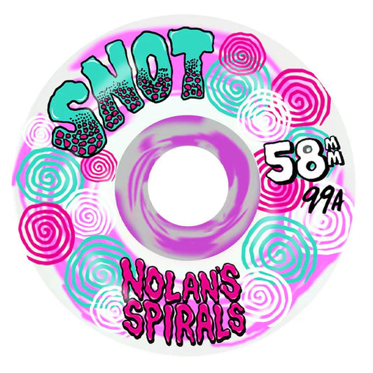 Snot Skateboard Wheels Nolan Houghton Spiral Wide Boys Pink White Swirl 58mm 99a