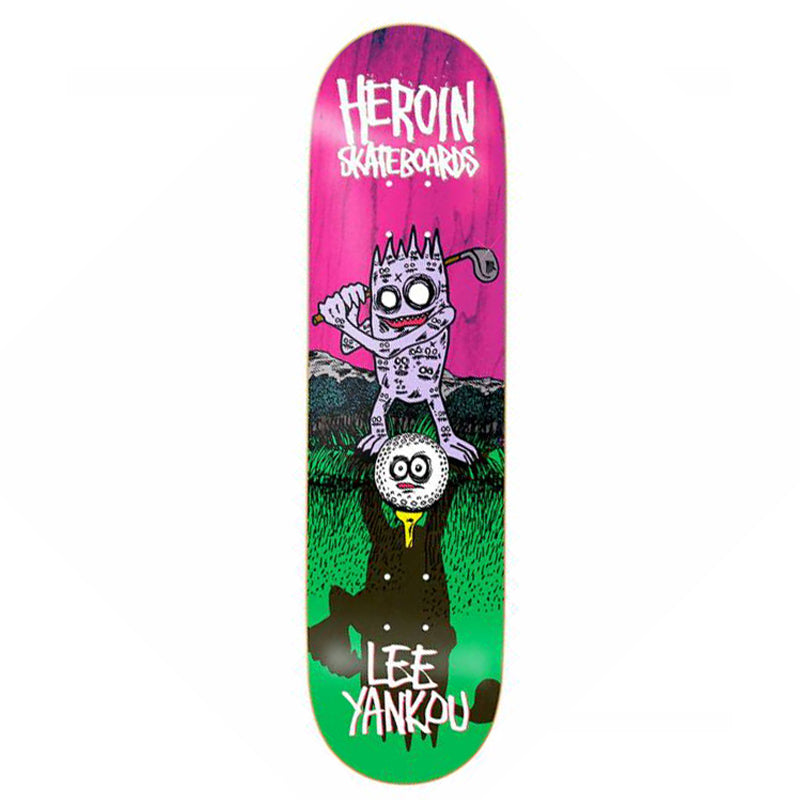 Heroin Skateboards Lee Yankou Golf Imp Skateboard Deck Random Stains 8.25”