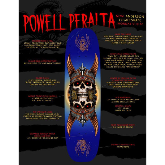 Powell Peralta Pro Flight Deck Andy Anderson Egg Shape 301 Blue 8.7" X 32.3