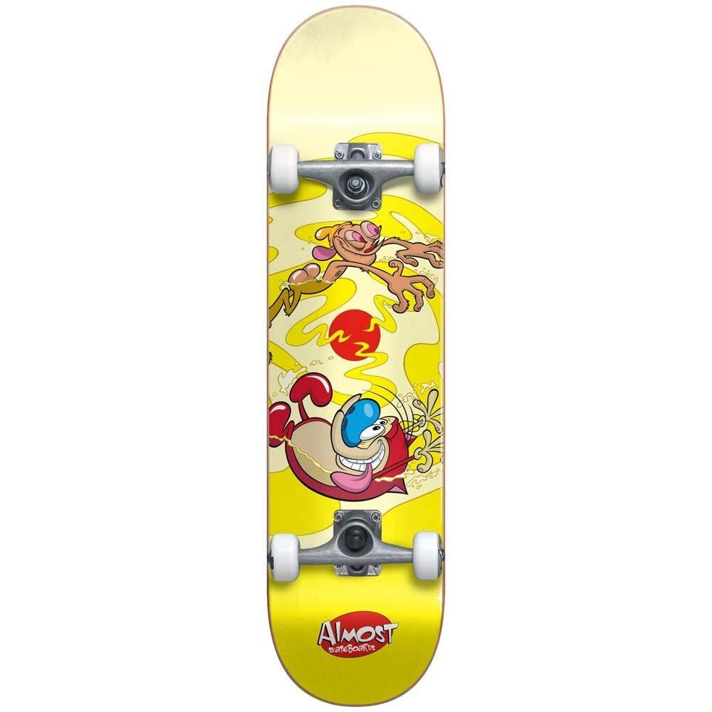 Almost Ren & Stimpy Drain Factory Complete Skateboard Yellow 8"