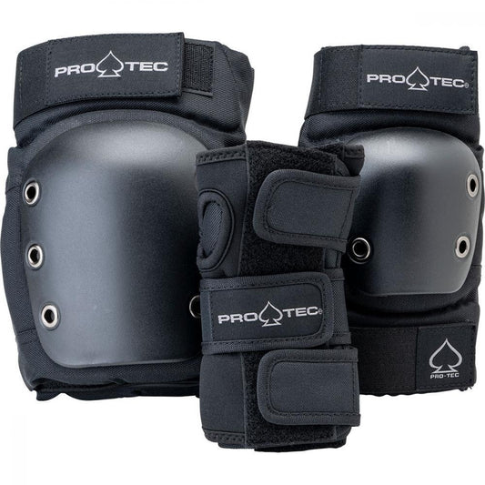 Pro-Tec Street Gear Junior 3 Pack Open Back Knee Elbow Wrist Pads Black