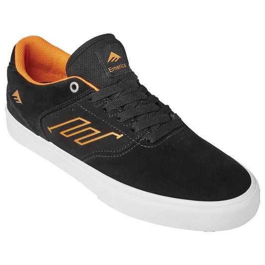 Emerica The Low Vulc Jordan Powell Black White Orange Suede Skate Shoes