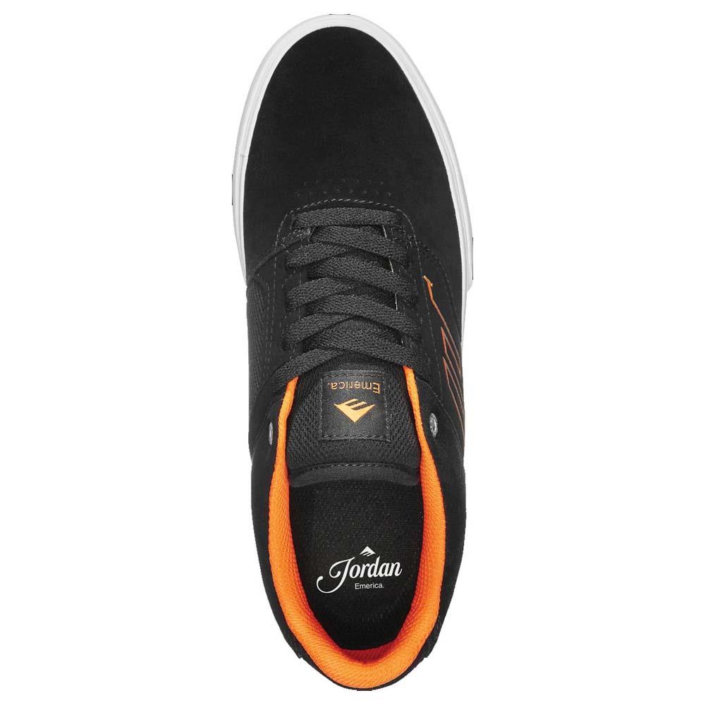 Emerica The Low Vulc Jordan Powell Black White Orange Suede Skate Shoes