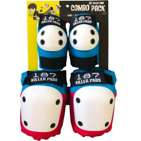 187 Killer Pads Combo Pack Knee & Elbow Red White Blue ADULT