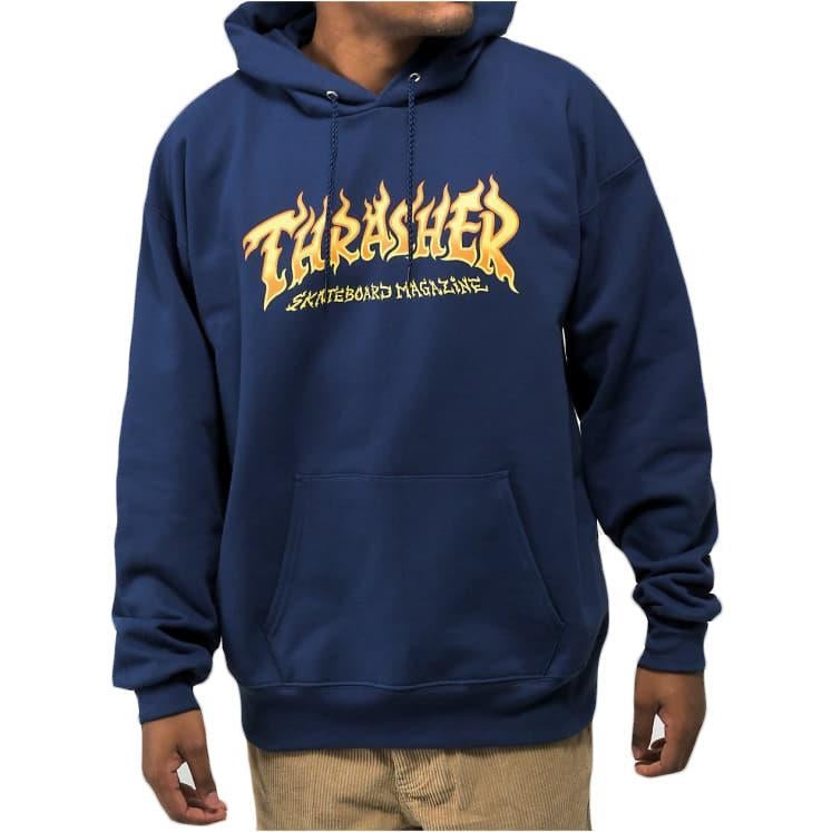 Thrasher Fire Logo Hooded Sweatshirt Navy