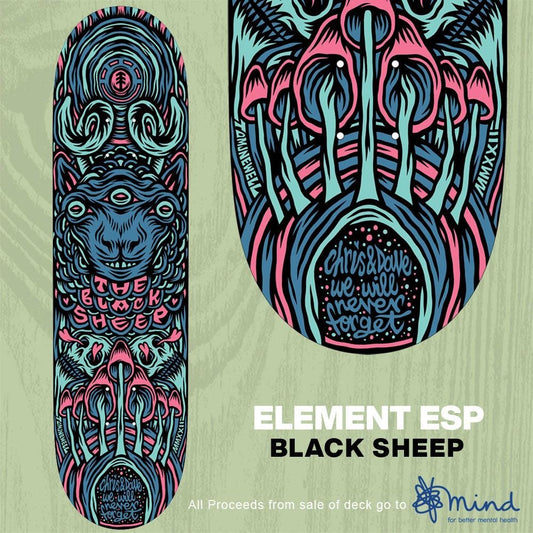Element ESP X Black Sheep For Mind Skateboard Deck Chris & Dave Never Forget 8.25"