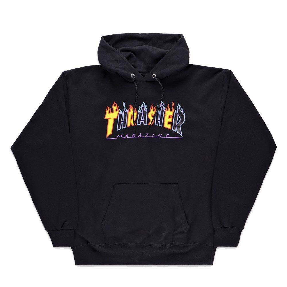 Thrasher Hooded Sweatshirt Double Flame Logo Hoodie Black