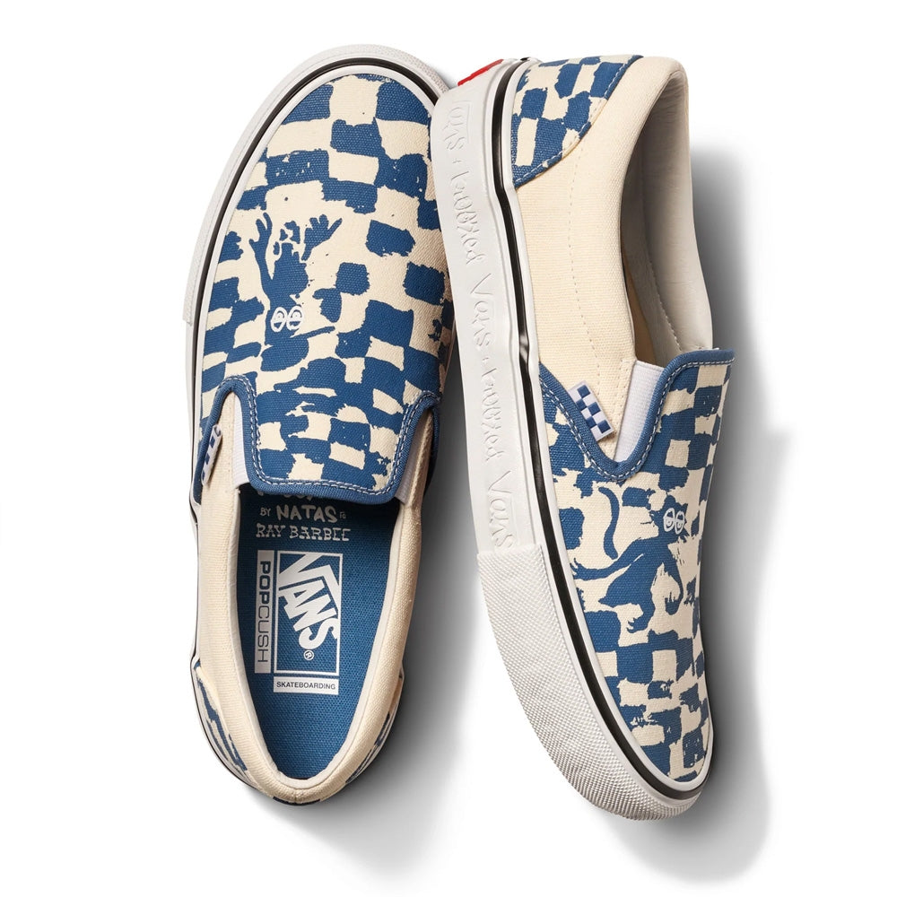 Blue and white slip best sale on vans