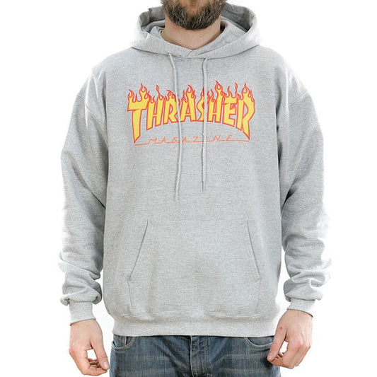 Thrasher Magazine Grey Flame Logo Hooded Sweatshirt
